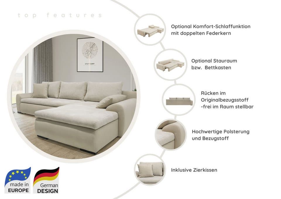 Home affaire Ecksofa Win L-Form, B: 285 cm - OTTO. Verlässliche Qualität., 2 Zierkissen, optional Schlaffunktion & Bettkasten - Thumbnail 5
