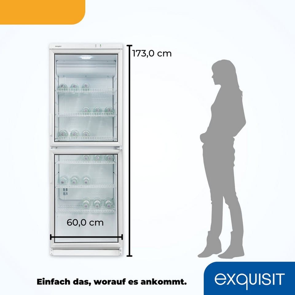 exquisit Getränkekühlschrank GKS350-2-GT-280D weiss, 173 cm hoch, 60 cm breit, 2 Türen für das Entnehmen der Getränke, effizient wenig Kühlverlust - Thumbnail 12