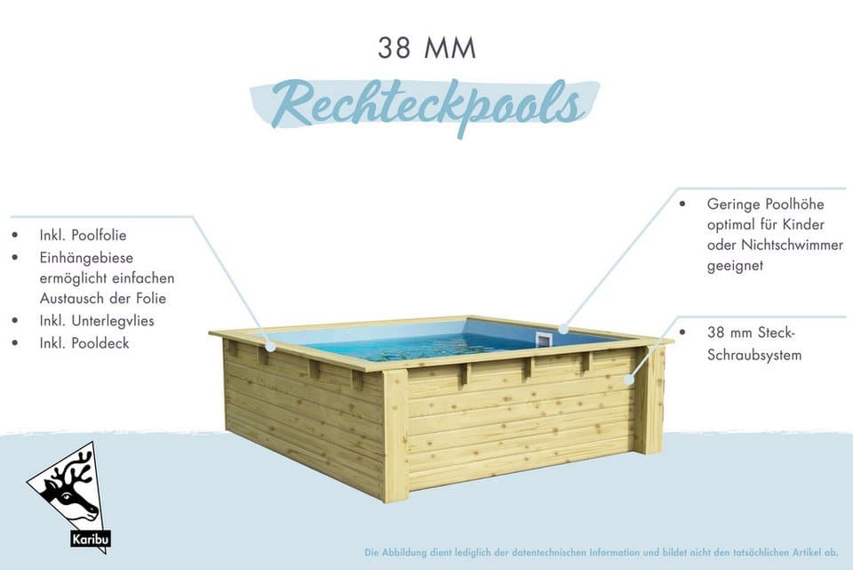 Karibu Rechteckpool Minipool L220 x B 220 x H 78 cm (Set, 3-tlg), kesseldruckimprägniert, Made in Germany - Thumbnail 2