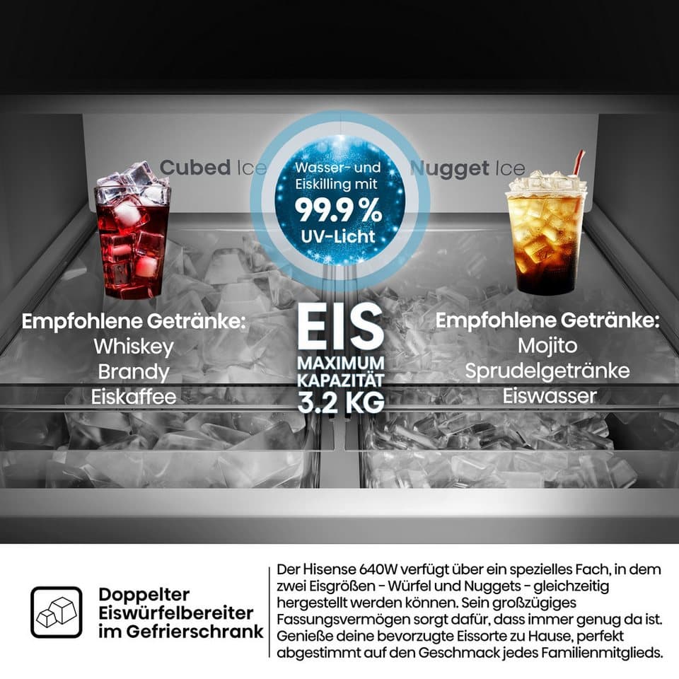 Hisense Multi Door RQ5P640SYKD, 179 cm hoch, 91 cm breit, DualTech-Kühlsystem, MetalCooling, Wasser-/Eisspender - Thumbnail 10