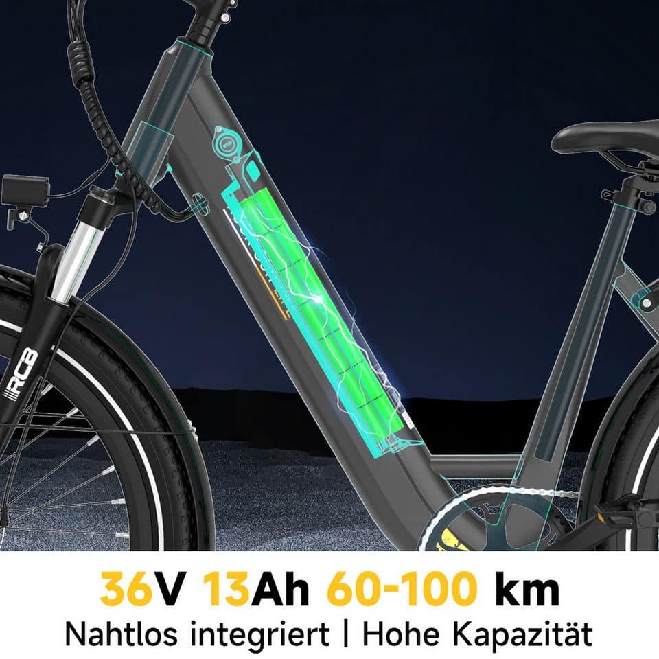 RCB E-Bike Pedelec G6 für Stadt und Gelände,27,5 Zoll Damen Elektrofahrrad,13Ah,60-100 km, 7 Gang, Heckmotor, 468 Wh, APP&NFC,ebike Damen,Gepäckträger hinten,max. Geschwindigkeit: 25 km/h - Thumbnail 2