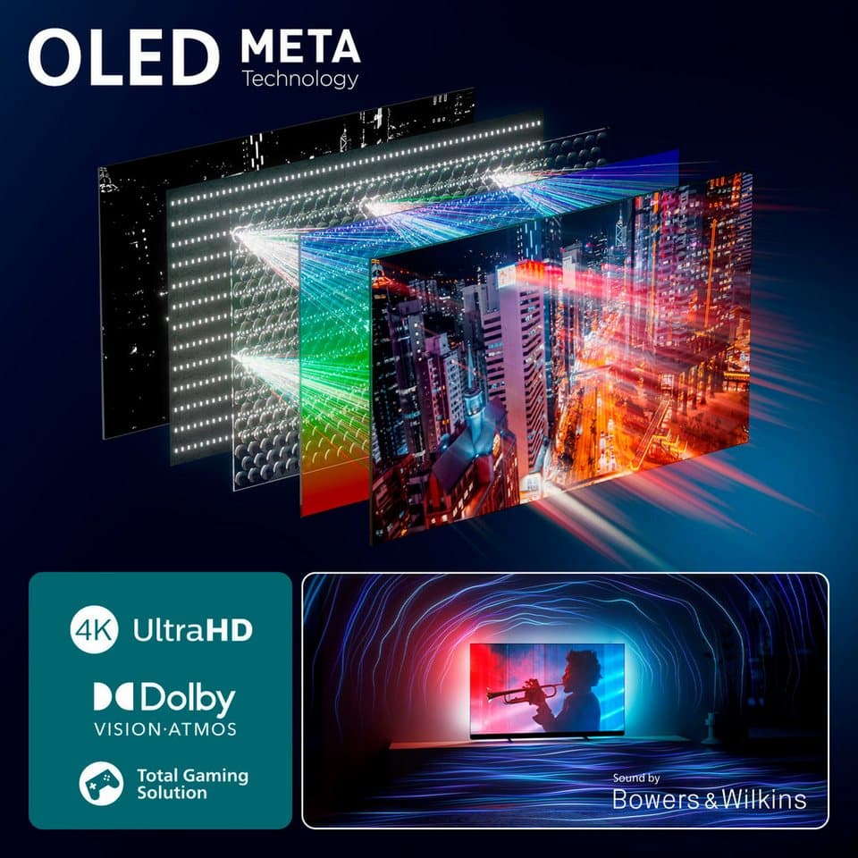 Philips 55OLED910/12 OLED-Fernseher (139 cm/55 Zoll, 4K Ultra HD, Smart-TV, Google TV, Ambilight, P5 AI, Bowers & Wilkins, Dolby Vision, Google TV, Gaming) - Thumbnail 10