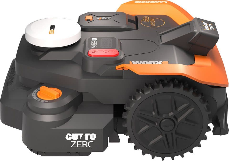 Worx Rasenmähroboter Landroid Vision Cloud WR318E 2WD ohne Begrenzungskabel, Auto-Mapping, bis 1800 m² Rasenfläche, (KI-Hinderniserkennung, VSLAM+ RTK Cloud Navigation, Cut-to-Zero), App-Steuerung - Thumbnail 4