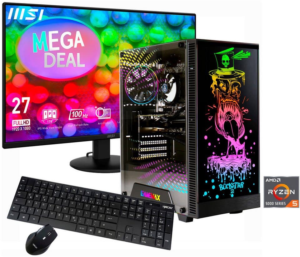GAMEMAX MegaDeal Rockstar 2842 AMD Ryzen 5 5600GT 16GB 480GB SSD PC-Komplettsystem (27", AMD Ryzen 5 5600GT, Radeon Graphics, 16 GB RAM, 480 GB SSD, Windows 11 + MSI PRO MP272L LCD-Monitor, 68,6cm (27) - Bild 1