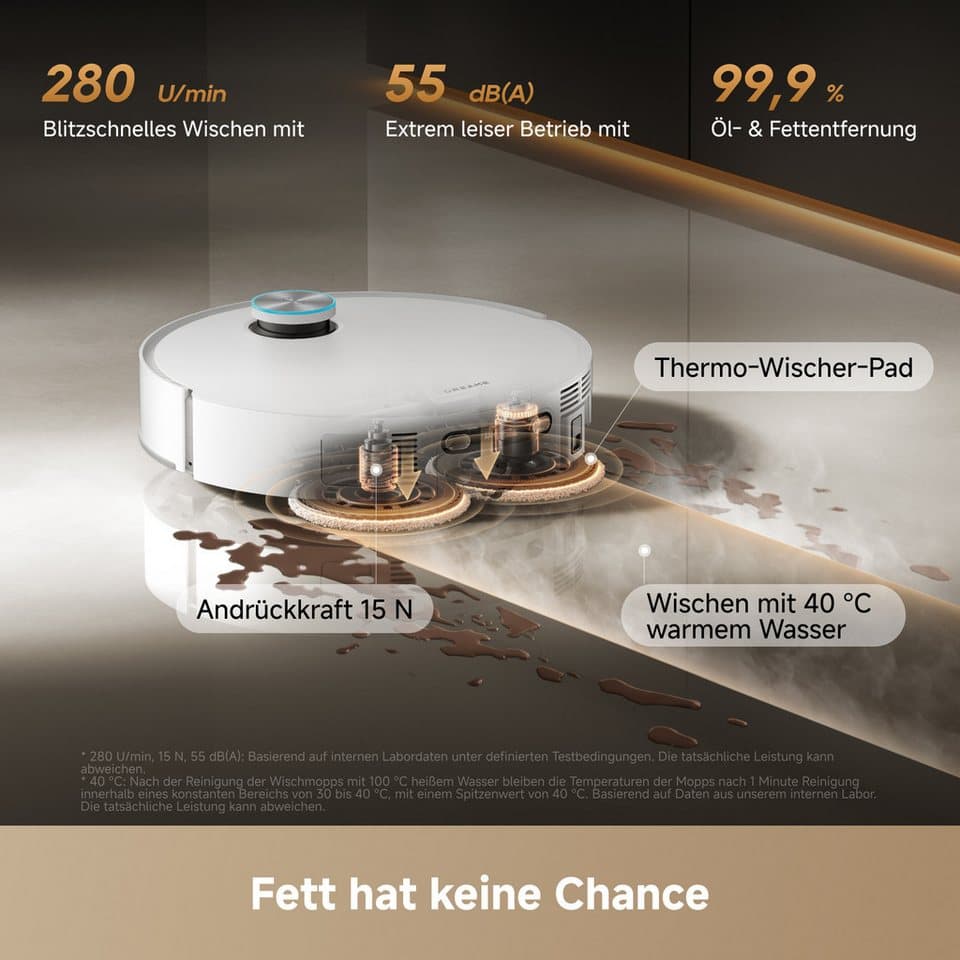 Dreame Saugroboter X60 Pro Ultra Complete, 600 W, ausfahrbahre Wisch-Pads, 40°C-Heißwischen, All-in-One-Basisstation - Thumbnail 6