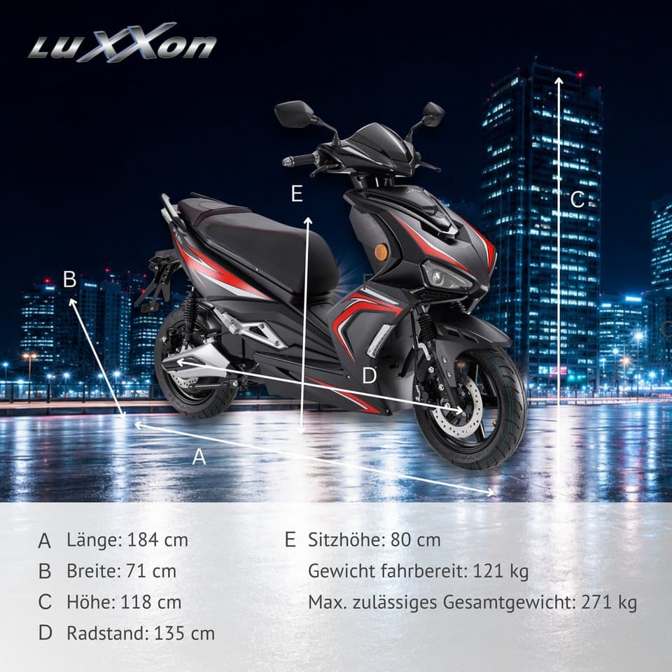 Luxxon E-Motorroller LuXXon F18e (45km/h), 3000 W, 45 km/h, Elektroroller mit Straßenzulassung, LED-Paket - Thumbnail 9