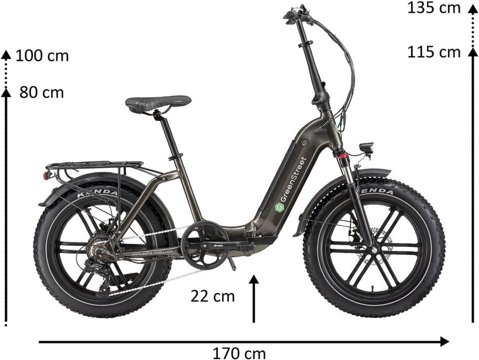 GreenStreet E-Bike Klapprad Tiefeinsteiger Klapprad GS5, 7 Gang Shimano, Kettenschaltung, Heckmotor, 360 Wh, (Set, 2 tlg., mit Akku-Ladegeräte, Fat Tires), Pedelec, Elektrofahrrad für Damen u. Herren - Thumbnail 11
