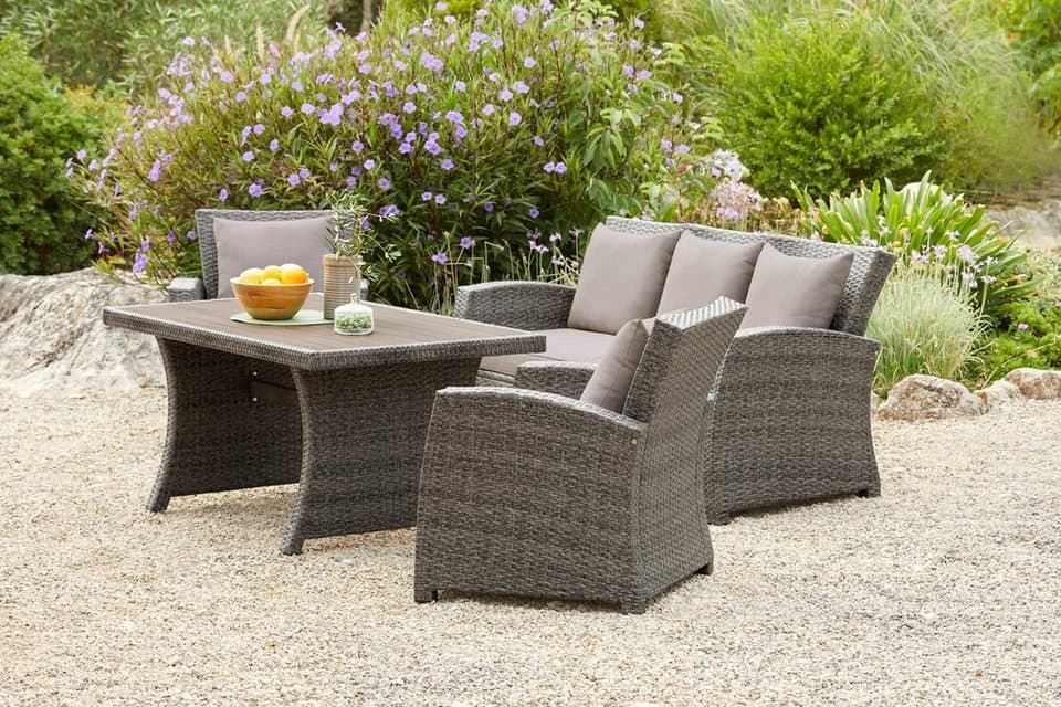 KONIFERA Gartenlounge-Set Siros, (Set, 12-tlg., 1x 3er Sofa, 2x Sessel, 1x Tisch 135x82x65cm, inkl. Auflagen), Polyrattan, Stahl, Tischplatte aus Nonwood, geeignet für 5 Personen - Thumbnail 17