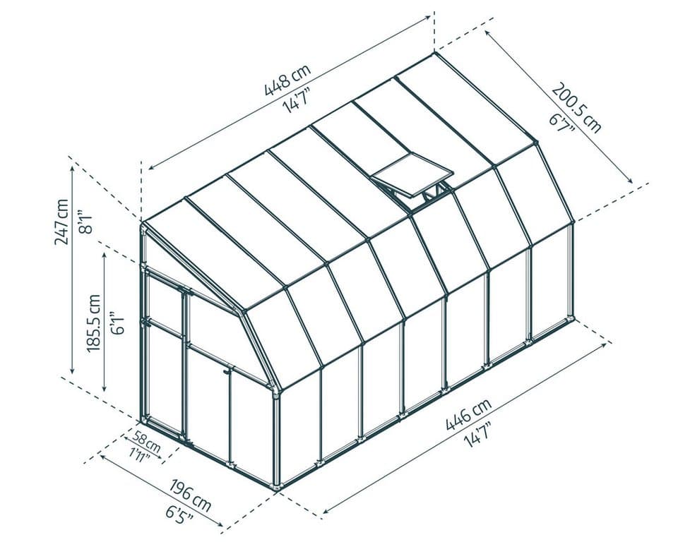 Palram - Canopia Gewächshaus Sun Room, BxTxH: 201 x 448 x 247 cm, BxLxH: 58 x 120 x 247 cm, 3 mm Wandstärke, lebenslang widerstandsfähige Wandpaneele - Thumbnail 4