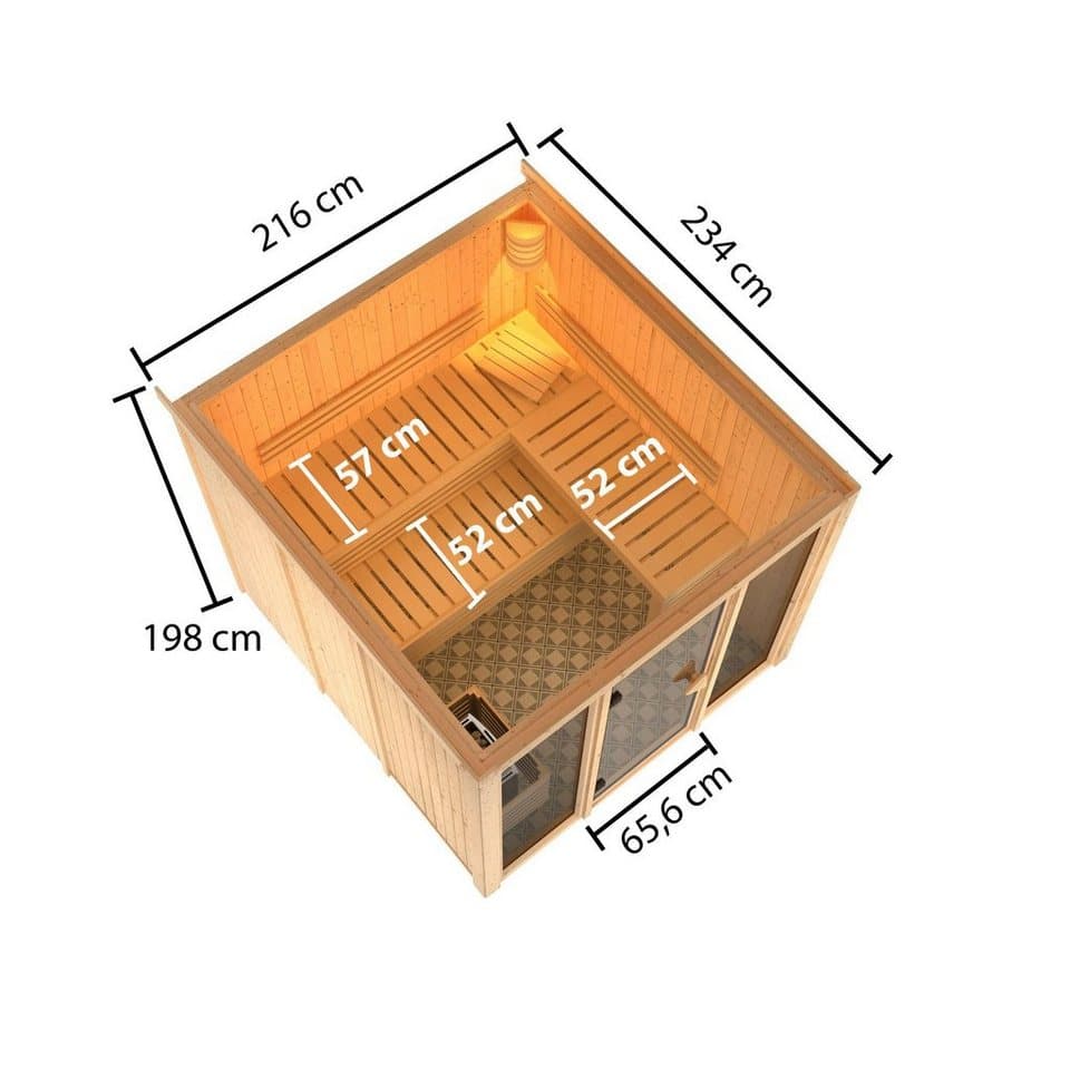 welltime Sauna Artja, BxTxH: 216 x 234 x 198 cm, 68 mm, (Set) Ofen 9 kW Bio externe Strg easy - Thumbnail 11