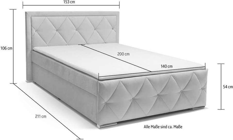 Home affaire Boxbett Alfie, inkl. Bettkasten&Topper, Wahlweise mit Knopfsteppung oder Strasssteinen, H2, H3 und H4 wählbar - Thumbnail 13