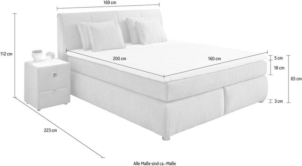 Jockenhöfer Gruppe Boxspringbett "Carla", wahlweise mit oder ohne Bettkasten, inkl. 4 Kissen, erhältlich in den Breiten 160 & 180cm - Thumbnail 8
