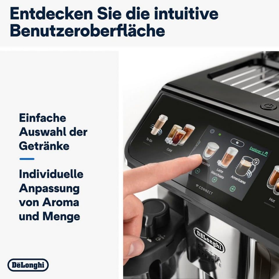 De'Longhi Kaffeevollautomat Eletta Explore Cold Brew ECAM450.86.T - 100 Rezepte (App), heiß & kalt, Cold Brew in unter 5 Minuten inkl. 3,5" Touch-Display & To-Go Funktion - Thumbnail 7