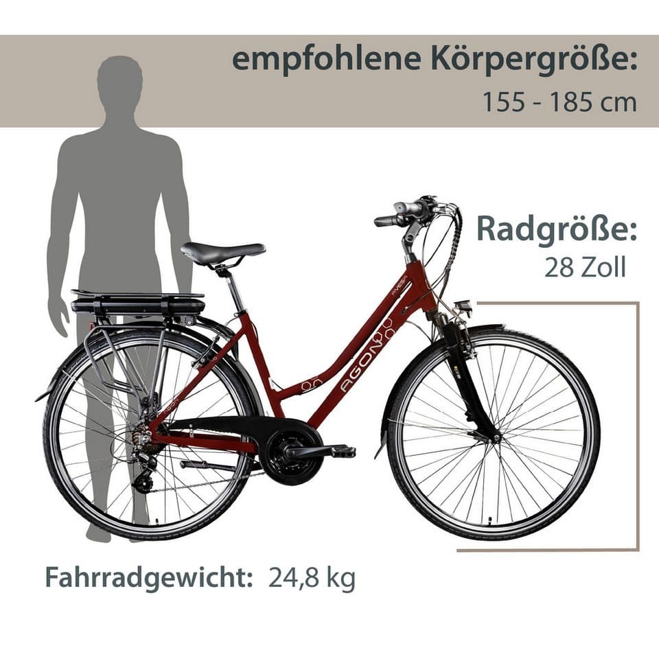 AGON E-Bike Trekkingrad Avesa, 21 Gang, Kettenschaltung, Heckmotor, 374 Wh, Pedelec, Elektrofahrrad für Damen u. Herren - Thumbnail 4