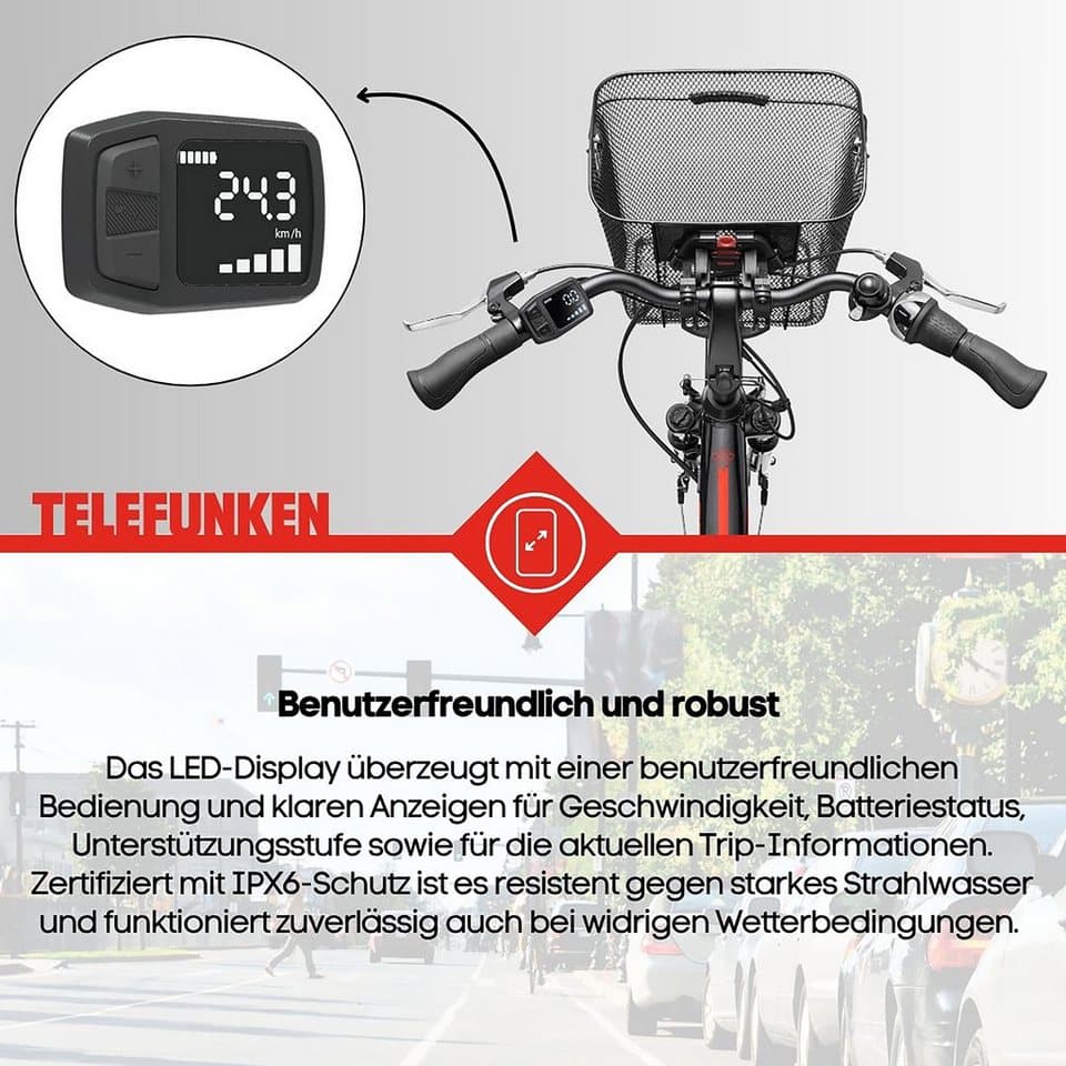 Telefunken E-Bike Cityrad Multitalent RC657, 7 Gang Shimano Nexus Schaltwerk, Nabenschaltung, Frontmotor, 536,5 Wh, Pedelec, Elektrofahrrad für Damen u. Herren - Thumbnail 8