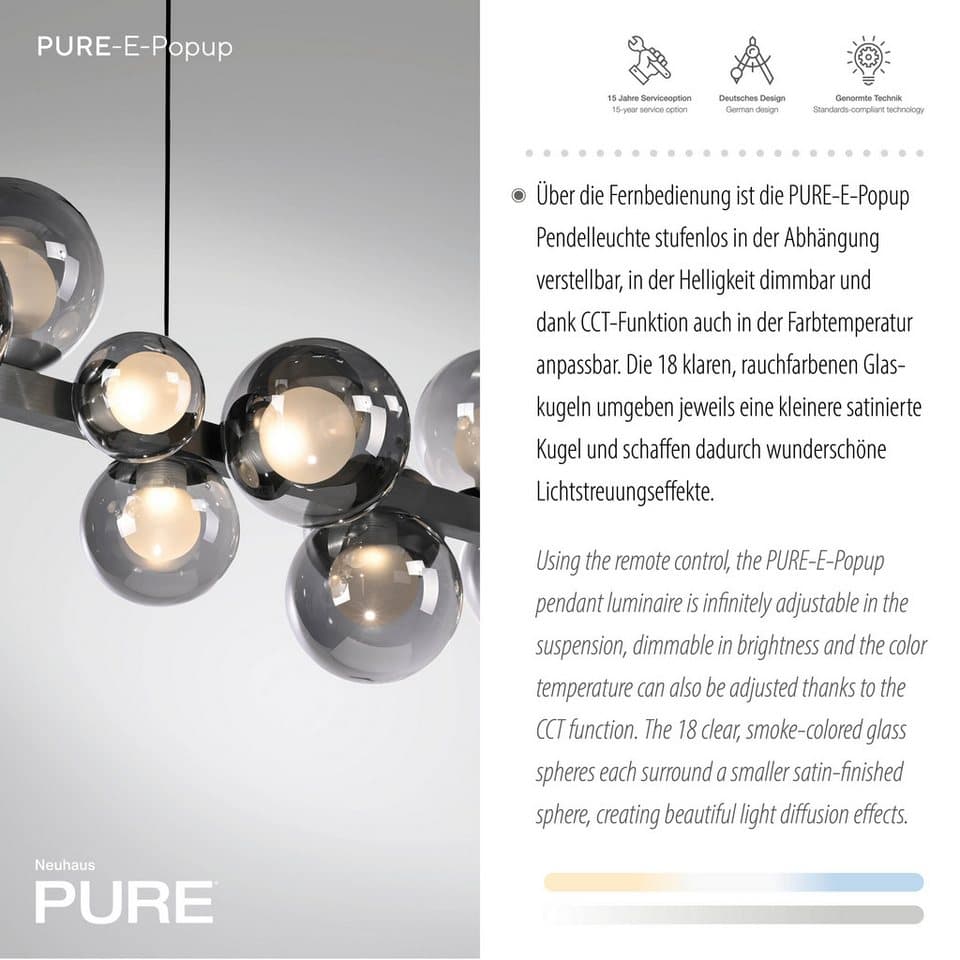 Neuhaus PURE LED Pendelleuchte PURE E-Popup, CCT - über Fernbedienung, LED fest integriert, warmweiß - kaltweiß, e-LIFT® Funktion, CCT, dimmbar über Fernbedienung - Thumbnail 7