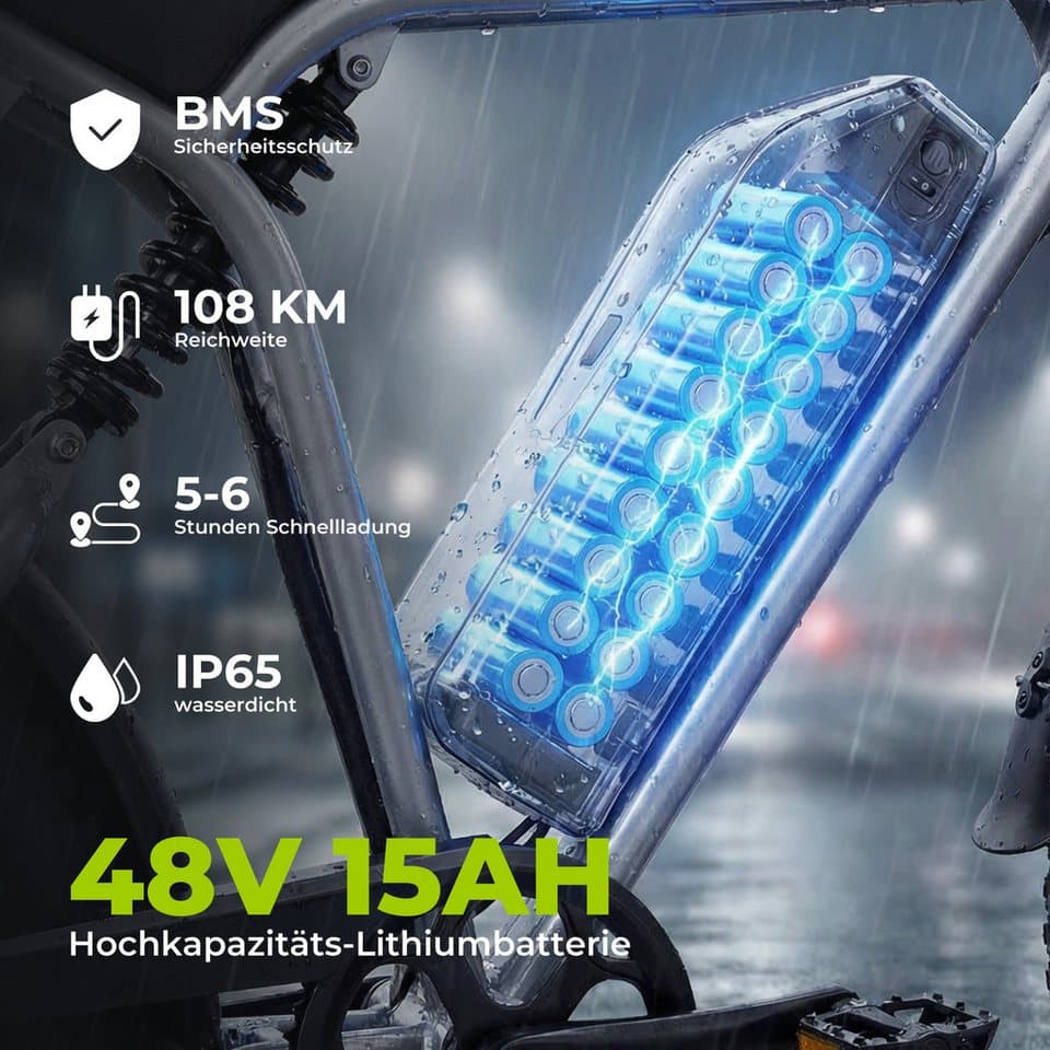 Vankel E-Bike Cityrad E6-2.0 Elektrofahrrad 20” x 4 Damen u. Herren Pedelec 720Wh Max.108KM, 7 Gang Shimano, Kettenschaltung, Heckmotor, 720 Wh, (mit Akku-Schlüssel, Beleuchtungsset, mit Akku-Ladegerät, mit Werkzeug), Pedelec, Elektrofahrrad E-Mountainbike für Erwachsene, E-bikes - Thumbnail 4
