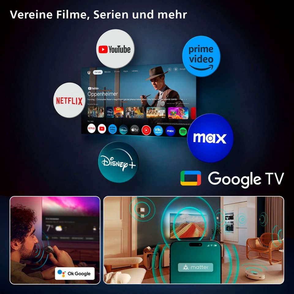 Philips 55OLED910/12 OLED-Fernseher (139 cm/55 Zoll, 4K Ultra HD, Smart-TV, Google TV, Ambilight, P5 AI, Bowers & Wilkins, Dolby Vision, Google TV, Gaming) - Thumbnail 15