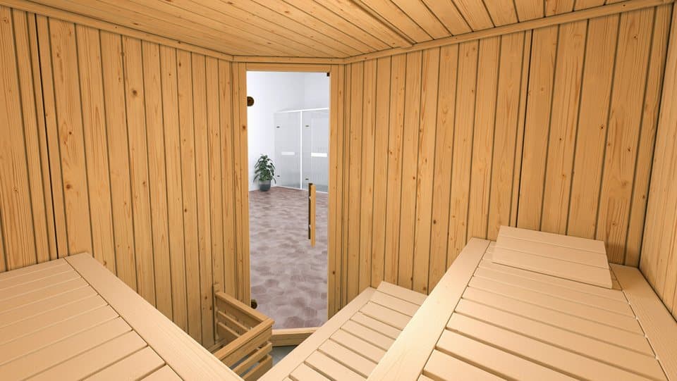 weka Sauna Element-Ecksauna VARBERG 3, BxTxH: 194 x 194 x 199 cm, 38 mm, vorgefertigte Elemente, moderne Ganzglastür - Thumbnail 6