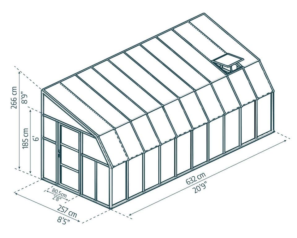 Palram - Canopia Gewächshaus Sun Room, BxTxH: 257 x 632 x 266 cm, BxLxH: 58 x 120 x 266 cm, 3 mm Wandstärke, lebenslang widerstandsfähige Wandpaneele - Thumbnail 4