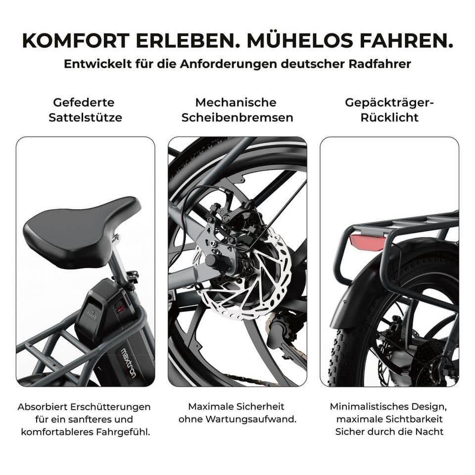 Maxtron E-Bike Klapprad Maxtron MULE Klapprad, 7 Gang Shimano ALTUS Schaltwerk, Kettenschaltung, 960 Wh, (Packung), Stadt & Abenteuer: 20" Fatbike mit XXL 20Ah Akku. - Thumbnail 7