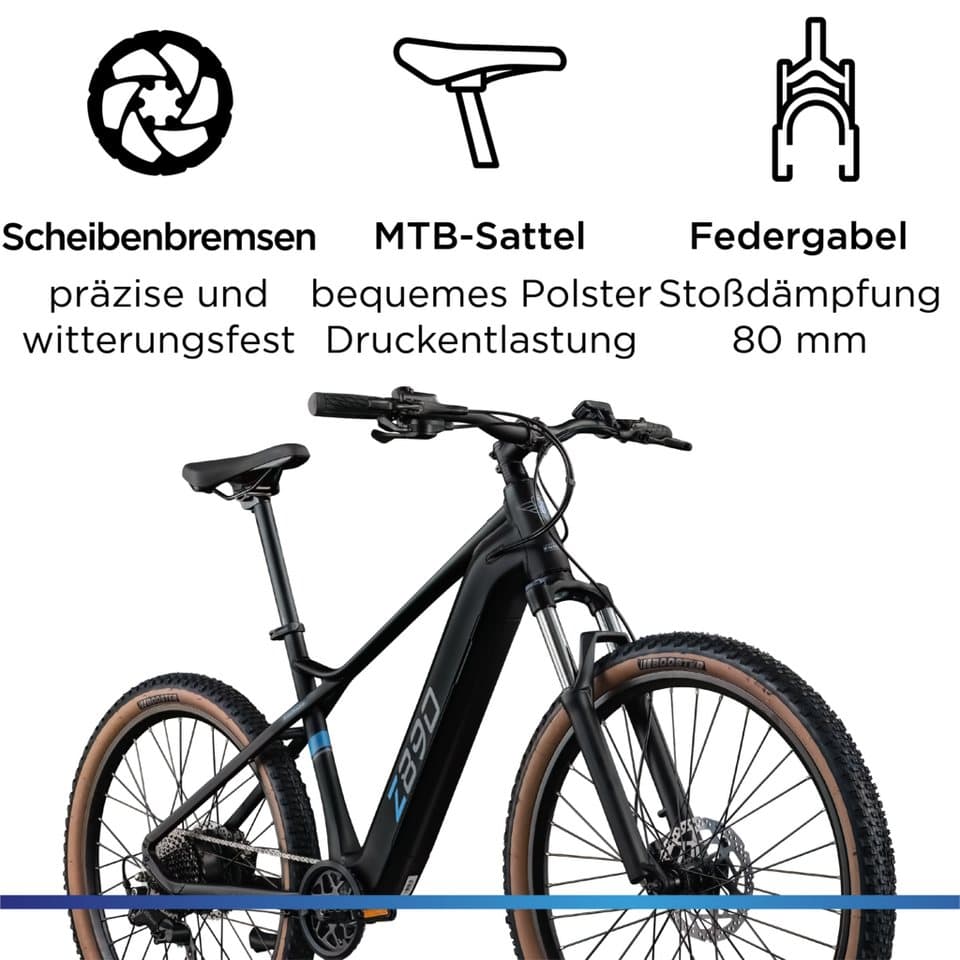 Zündapp E-Bike Mountainbike Z890, 10 Gang Shimano Cues Schaltwerk, Kettenschaltung, Heckmotor, 550 Wh - Thumbnail 5