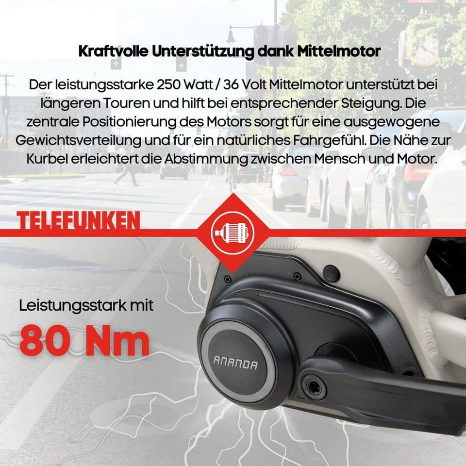 Telefunken E-Bike Cityrad Multitalent RC680, 10 Gang Shimano, Kettenschaltung, Mittelmotor, 705,6 Wh, (28 Zoll, Straßenzulassung, Scheibenbremsen), Pedelec, Elektrofahrrad für Damen u. Herren - Thumbnail 9