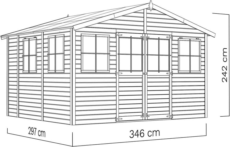 BERTILO Gartenhaus Workshop Smith naturbelassen, BxT: 364x335 cm, Großes Gartenhaus aus exakt vorgefertigten Elementen - Thumbnail 4