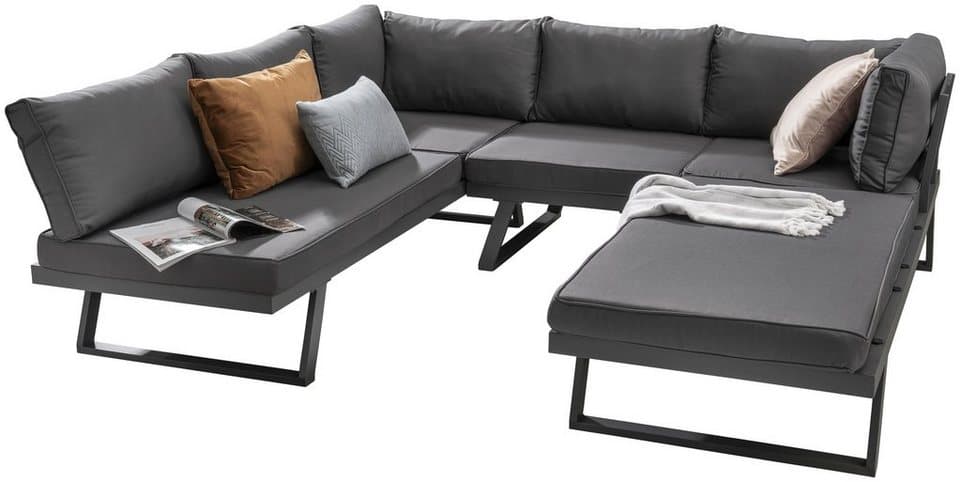 Destiny Gartenlounge-Set MANHATTAN Set, Tisch 70x70x30cm, anthrazit, (Set, 13-tlg., 2 Schenkel, Kopfteil verstellb. Inkl. Polster, 1 Tisch), Aluminium, Textilene - Bild 1