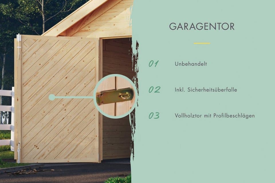 Karibu Garage Blockhausgarage, BxT: 435x572 cm, 193 cm Einfahrtshöhe, 38 mm Wandstärke - Thumbnail 3