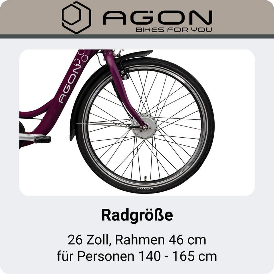 AGON E-Bike Cityrad Axis, 3 Gang, Nabenschaltung, Frontmotor, 536 Wh, Pedelec, Elektrofahrrad für Damen u. Herren - Thumbnail 9