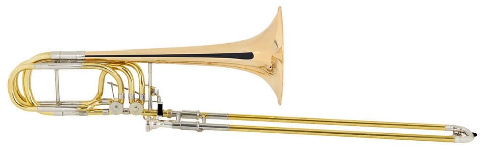 Lechgold Posaune BP-18GL Bassposaune Goldmessing Bb/F/Gb/D Bb/F/Gb/D, inkl. Leichtkoffer und Mundstück, Schallstück aus Goldmessing