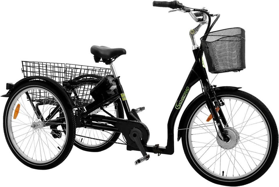 SachsenRAD E-Bike Lastenrad T3A mit Alarmanlage, 7 Gang Shimano Shimano 7-Gang-Kettenschaltung Schaltwerk, Kettenschaltung, Frontmotor, 470 Wh, (LED-Frontlicht, Alarmrücklicht mit Bremslicht, Ledersattel, 3-Räder), Lastenkorb, Lenkerkorb, LCD-Steuer- display, Fahrmodus Pedelec - Thumbnail 2
