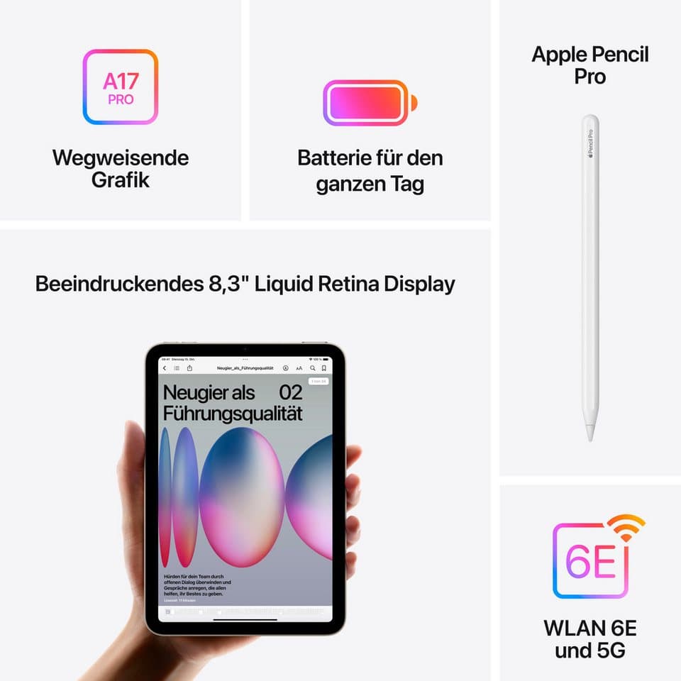 Apple iPad mini 2024 Wi-Fi + Cellular 128GB Tablet (8,3", 128 GB, iPadOS, 5G) - Thumbnail 6