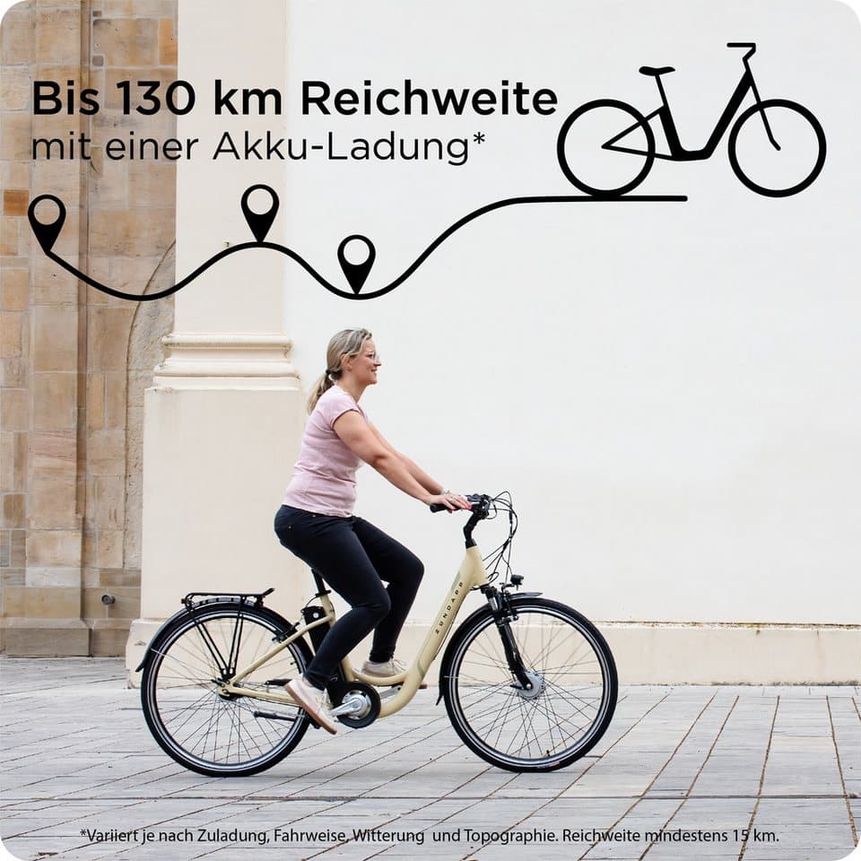 Zündapp E-Bike Cityrad Z517, 7 Gang, Nabenschaltung, Frontmotor, 531 Wh, E Bike Damenfahrrad 28 Zoll 155 - 190 cm mit 7 Gang Nabenschaltung - Thumbnail 2