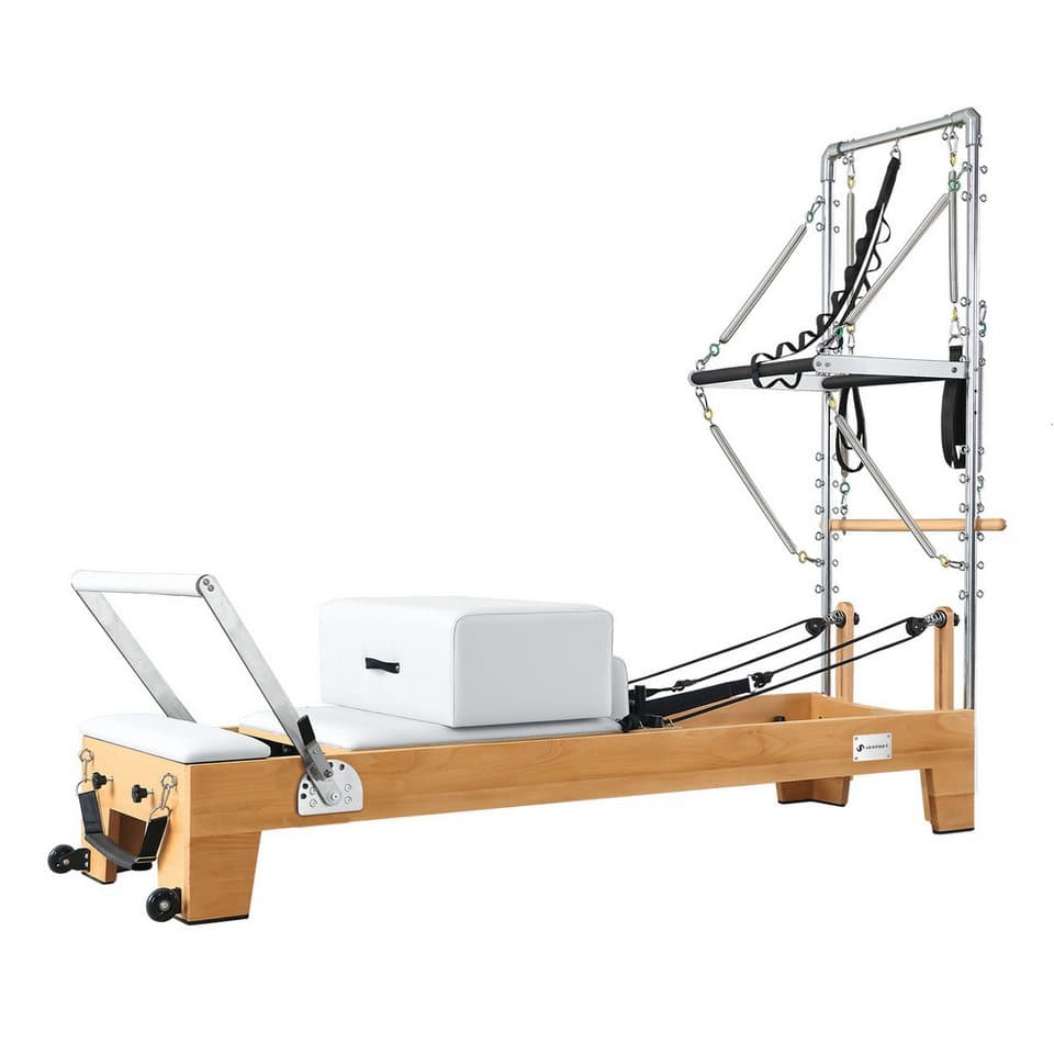 JASPORT Pilates-Reformer B80 mit Tower aus Buchenholz, 150 kg belastbar, (Pilates Reformer Set inkl. Tower und Zubehör), Massives Buchenholz, Mehrfaches Federsystem - Thumbnail 2