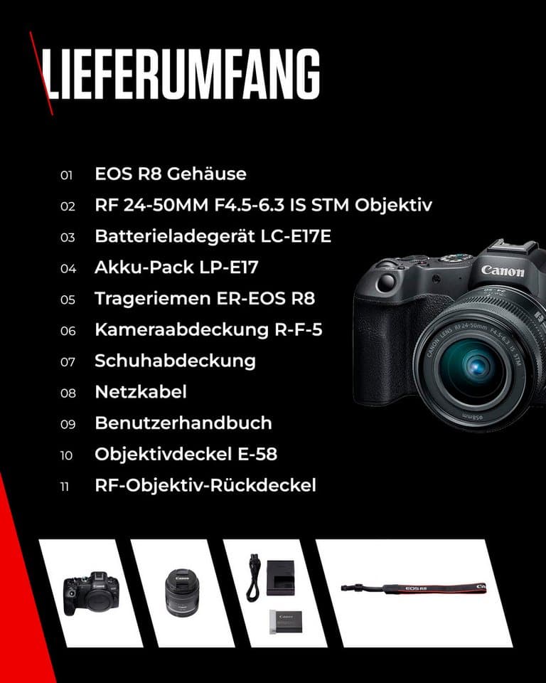 Canon EOS R8 + RF 24-50mm F4.5-6.3 IS STM Kit Systemkamera (RF 24-50mm F4.5-6.3 IS STM, 24,2 MP, Bluetooth, WLAN, verfügbar ab 17.04.23) - Thumbnail 18