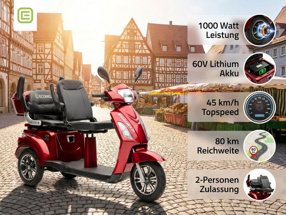 ECONELO Elektromobil, 1000 W, 25 km/h, Sicherheitsrollen gegen Kippen, 3 Geschwindigkeitsstufen - Thumbnail 11