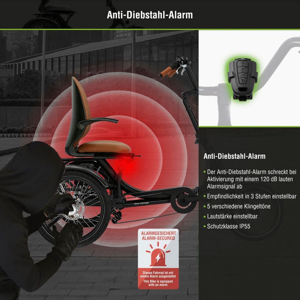 SachsenRAD E-Bike Dreirad T6 Comfort faltbar mit Alarmanlage, 7 Gang Shimano, Kettenschaltung, Heckmotor, 540 Wh - Thumbnail 7
