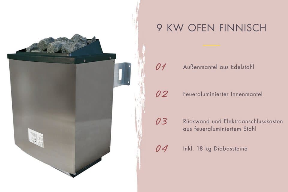 Karibu Fasssauna "Asymmetrisch 1" SET, naturbelassen, mit Ofen 9 kW, BxTxH: 199 x 175 x 248,5 cm, 38 mm, aus hochwertiger nordischer Fichte - Thumbnail 6