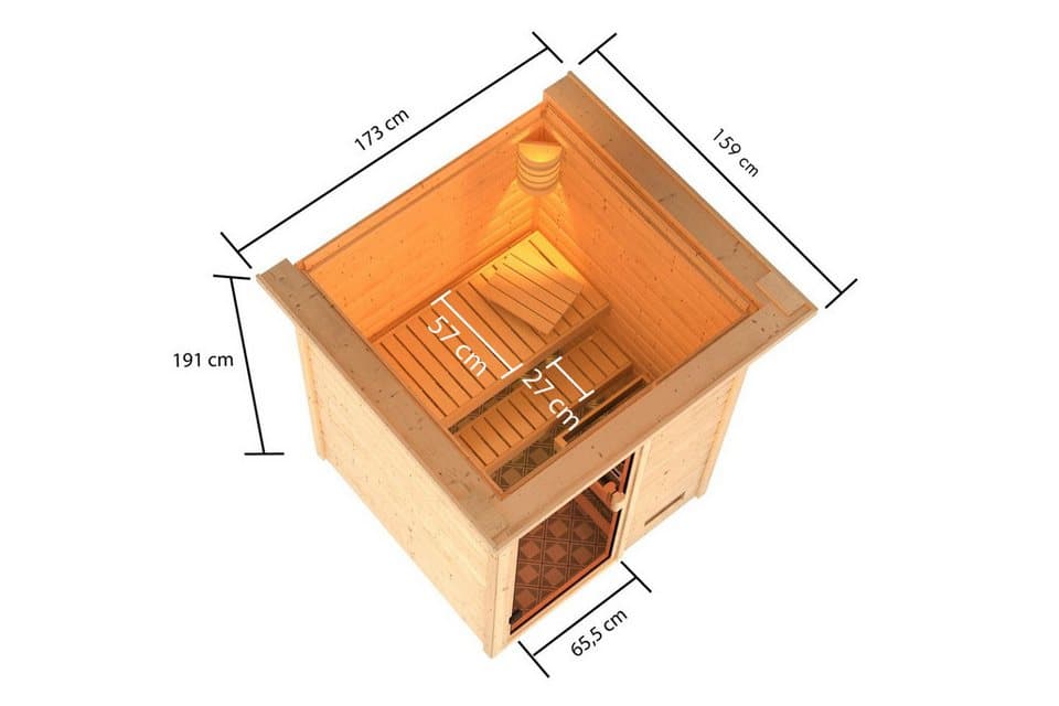Karibu Sauna "Sandy" mit bronzierter Tür und Kranz, Ofen 9 kW, naturbelassen, BxTxH: 173 x 159 x 191 cm, 38 mm, aus hochwertiger nordischer Fichte und 9 kW Ofen mit integr. Steuerung - Thumbnail 11