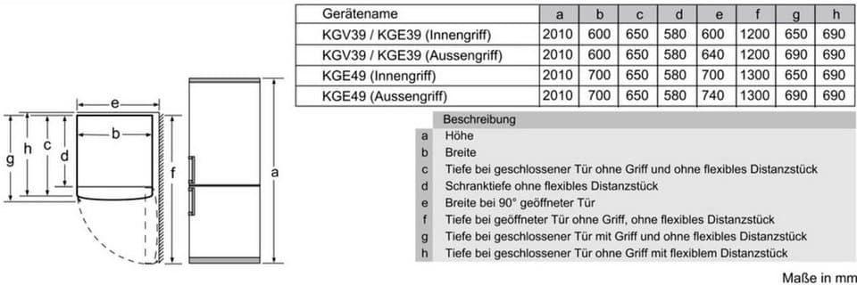 BOSCH Kühl-/Gefrierkombination Serie 6 KGE39AWCA, 201 cm hoch, 60 cm breit, Low Frost, VitaFresh Schublade, Big Box, LED-Licht, Super Kühlen - Thumbnail 19