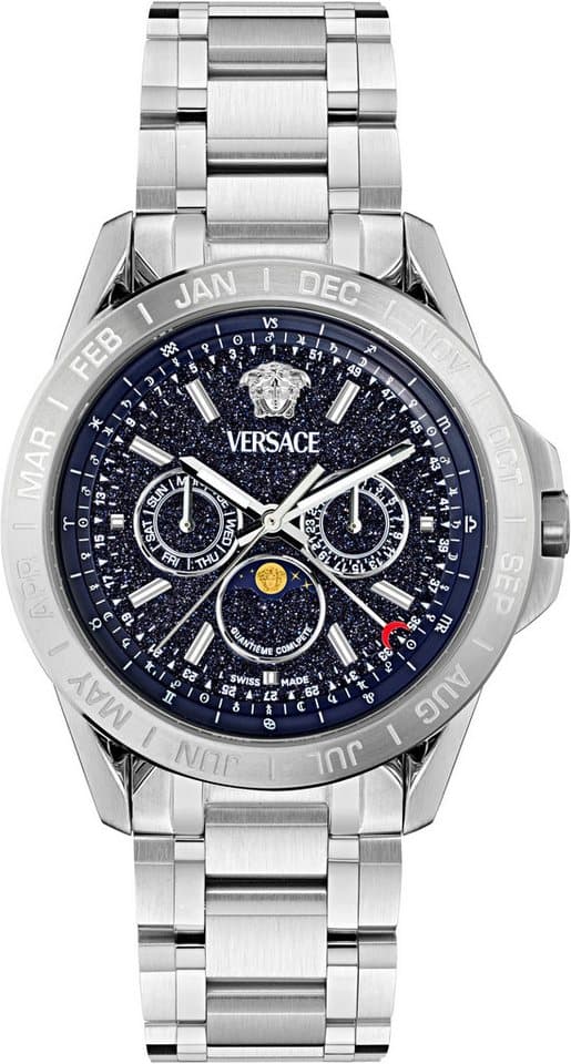 Versace Multifunktionsuhr V-GALAXY MOONPHASE VE0K00125, Quarzuhr,Armbanduhr,Herrenuhr,Swiss Made,Edelstahlarmband,Mondphase