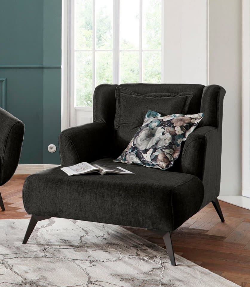 Home affaire Loveseat Baggio Mega Sessel für Komfort und Entspannung, zeitlos und modern, Zierkissen inklusive, schwarze Metallfüße - Bild 1