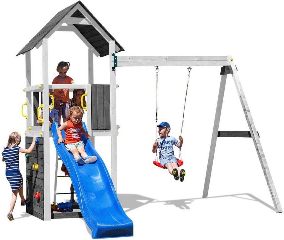 FUNGOO Spielturm CAROL2 Grey White, mit Schaukel & Rutsche, Kletterwand - Thumbnail 2