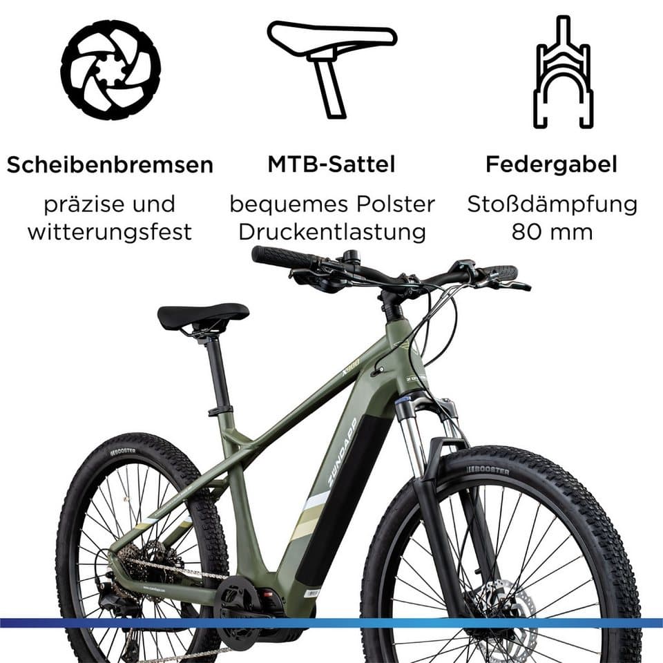 Zündapp E-Bike Mountainbike X900, 10 Gang Shimano Cues U6020 SGS Schaltwerk, Kettenschaltung, Mittelmotor, 715,68 Wh, Pedelec, Elektrofahrrad für Damen und Herren, MTB - Thumbnail 4