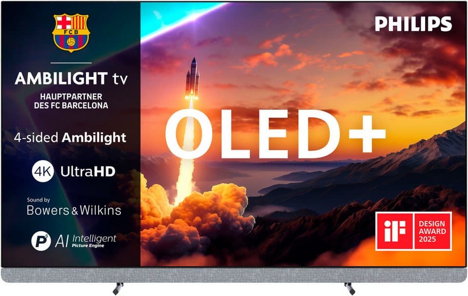 Philips 55OLED910/12 OLED-Fernseher (139 cm/55 Zoll, 4K Ultra HD, Smart-TV, Google TV, Ambilight, P5 AI, Bowers & Wilkins, Dolby Vision, Google TV, Gaming)