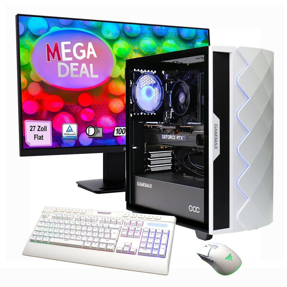 GAMEMAX MegaDeal Diamond WT 2702 AMD Ryzen 7 5700X RTX 5060 16GB 1TB SSD Gaming-PC-Komplettsystem (27", AMD Ryzen 7 5700X, RTX 5060, 16 GB RAM, 1000 GB SSD, Windows 11 + MSI PRO MP273A Monitor, 69cm (27) - Bild 1