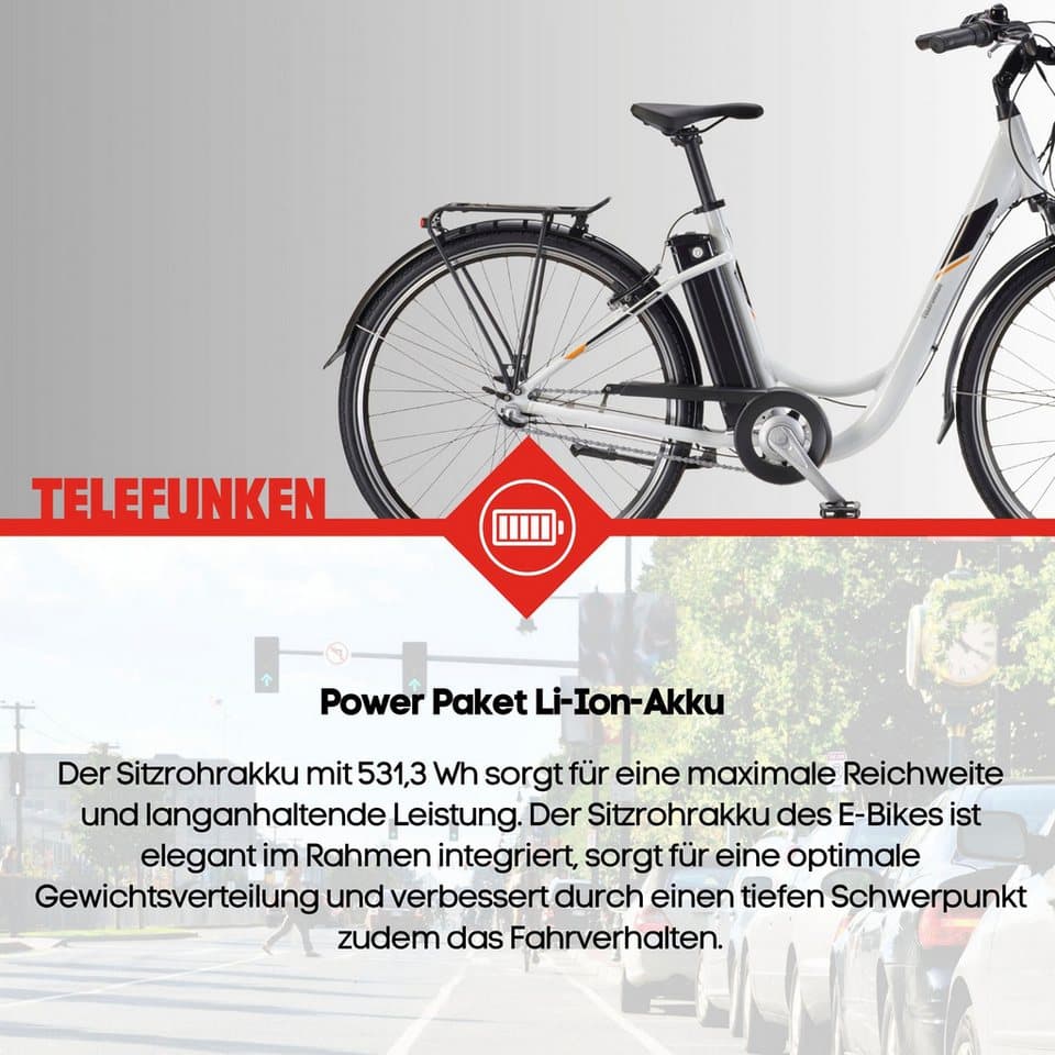 Telefunken E-Bike Cityrad Multitalent RC830, 3 Gang Shimano Nexus Schaltwerk, Frontmotor, 531,3 Wh, Pedelec, Elektrofahrrad für Damen u. Herren - Thumbnail 5