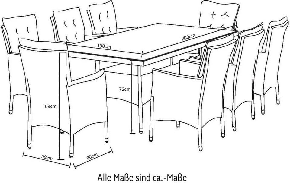 KONIFERA Garten-Essgruppe Mailand, (Set, 25-tlg., 8x Sessel, 8x Sitzauflage, 8x Rückenauflage, 1x Tisch), Polyrattan, verzinkter Stahl, Ablagefläche unter der Tischplatte - Thumbnail 15